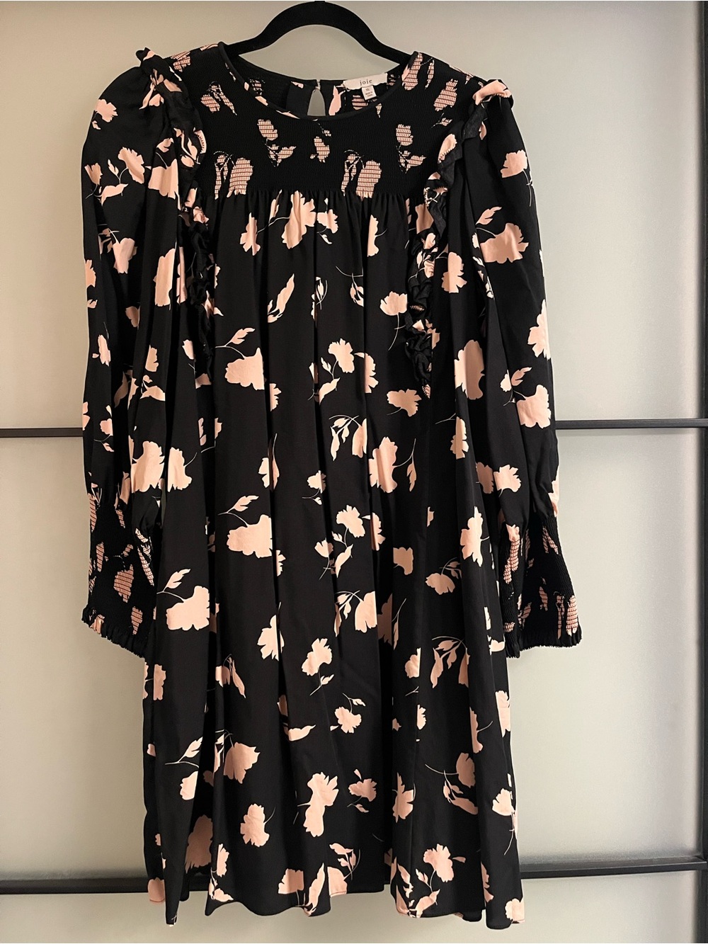 Joie Black Dress with Blush Pink Floral Print - it has pockets!